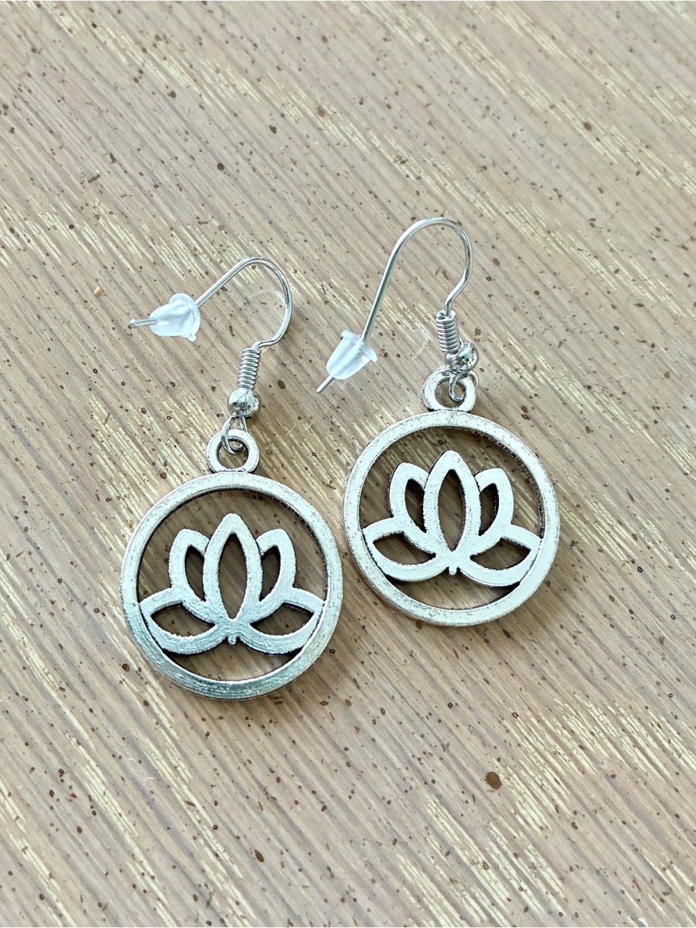 Artisan Silver Lotus Circle Dangle Earrings